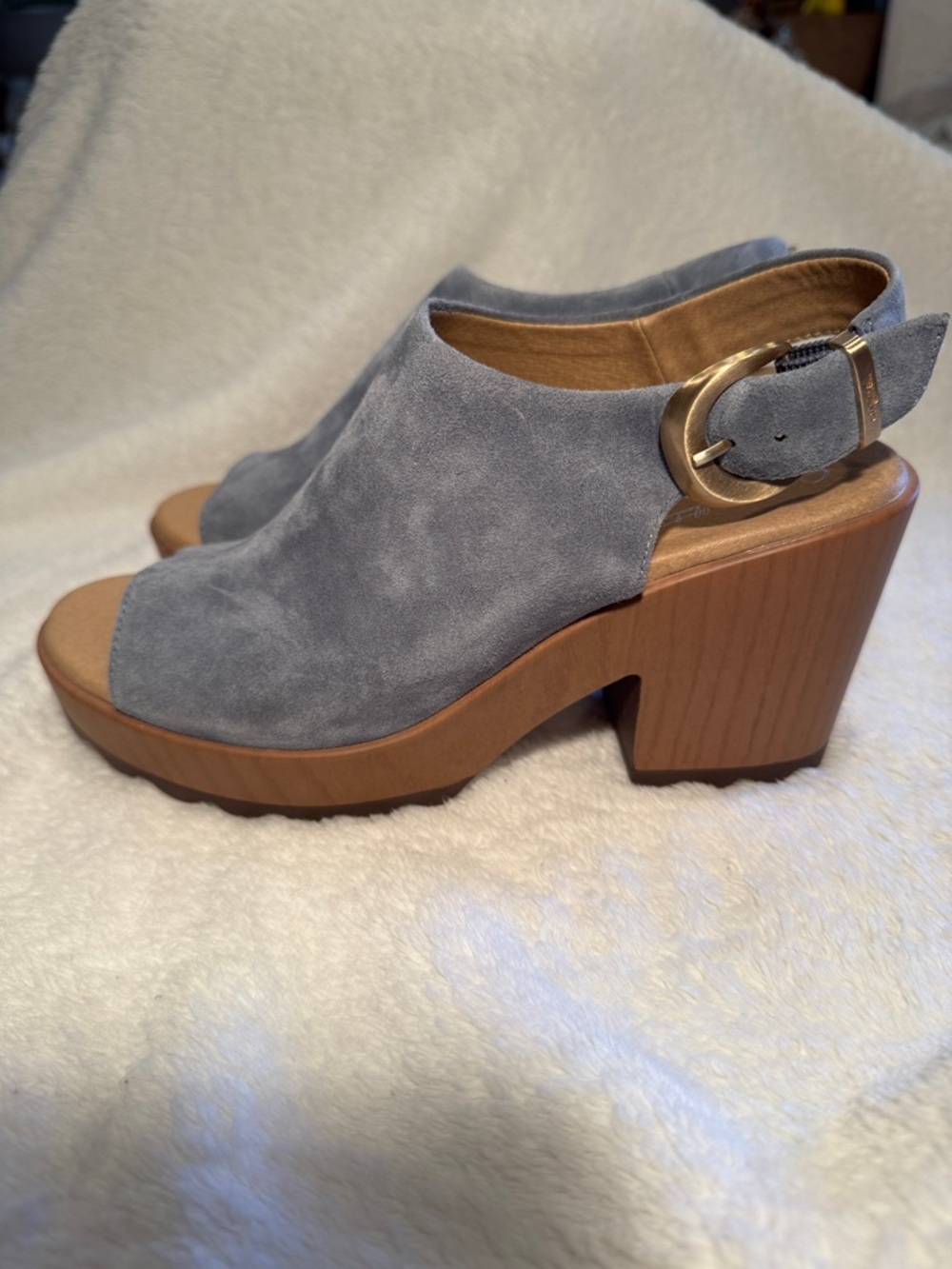 Dr. Scholl's Light Denim Blue Suede Open-Toe Block Heel Sandals NWT